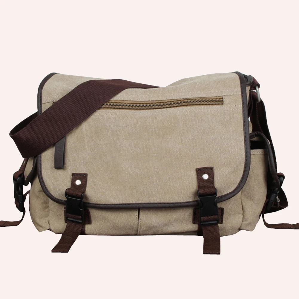 Unisex Canvas Shoulder Bag – Large Capacity Multi-Pocket Crossbody Tote for School, Work & Daily Activities