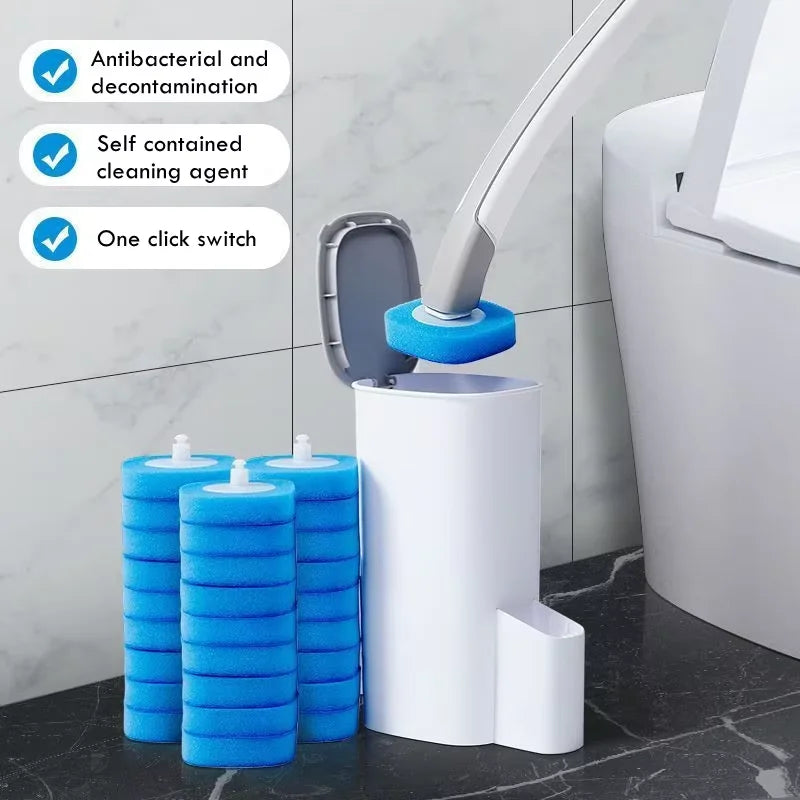 Wall-Mounted Disposable Toilet Brush & Holder Set – Includes 8/16/24 Refill Heads