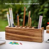 Rustic Solid Wood Desk Pen Holder – Stylish Retro Wooden Organizer for Pens & Accessories