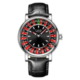 LIGE Russian Roulette Dial Men’s Watch – Creative Rotating Wheel, Luminous Hands, Leather Strap, Business Wristwatch