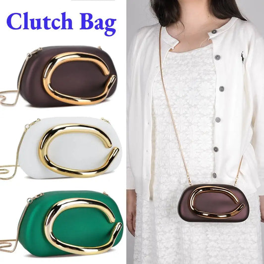 Women’s Retro PU Leather Clutch Bag – Elegant Evening Party Shoulder Crossbody Purse with Chain Strap & Phone Holder