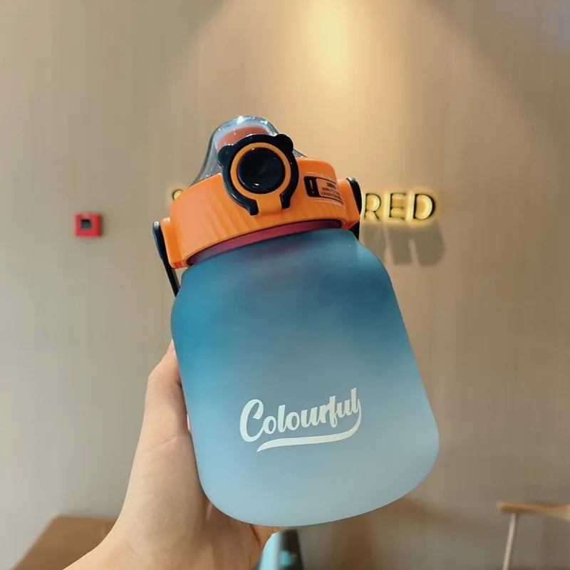 1000 ml Gradient Colour Reusable Water Bottle – Handle & Carry Strap, Leak-Proof Plastic Cup for Men & Women