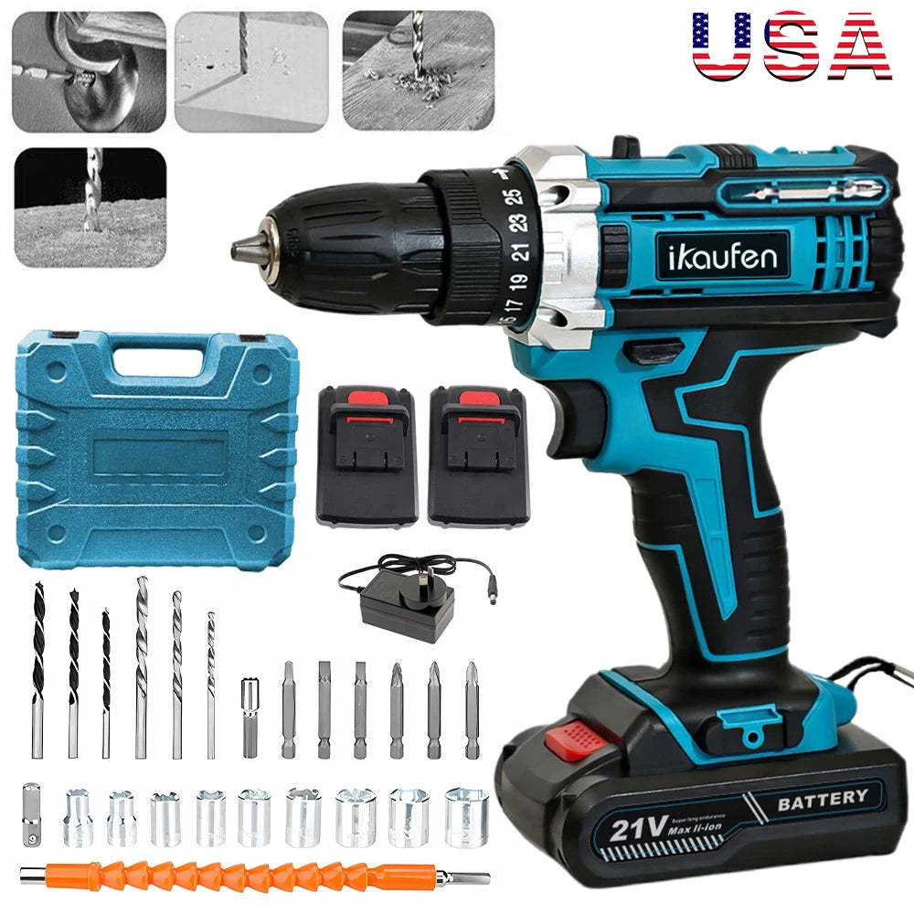 21V Cordless Drill Electric Screwdriver Set – Mini Wireless Power Driver with Lithium-Ion Battery for Home DIY & Repairs