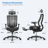 🪑 Ergonomic Office Chair with Footrest – Cushioned Seat, Adjustable Headrest, Lumbar Support & 3D Armrests