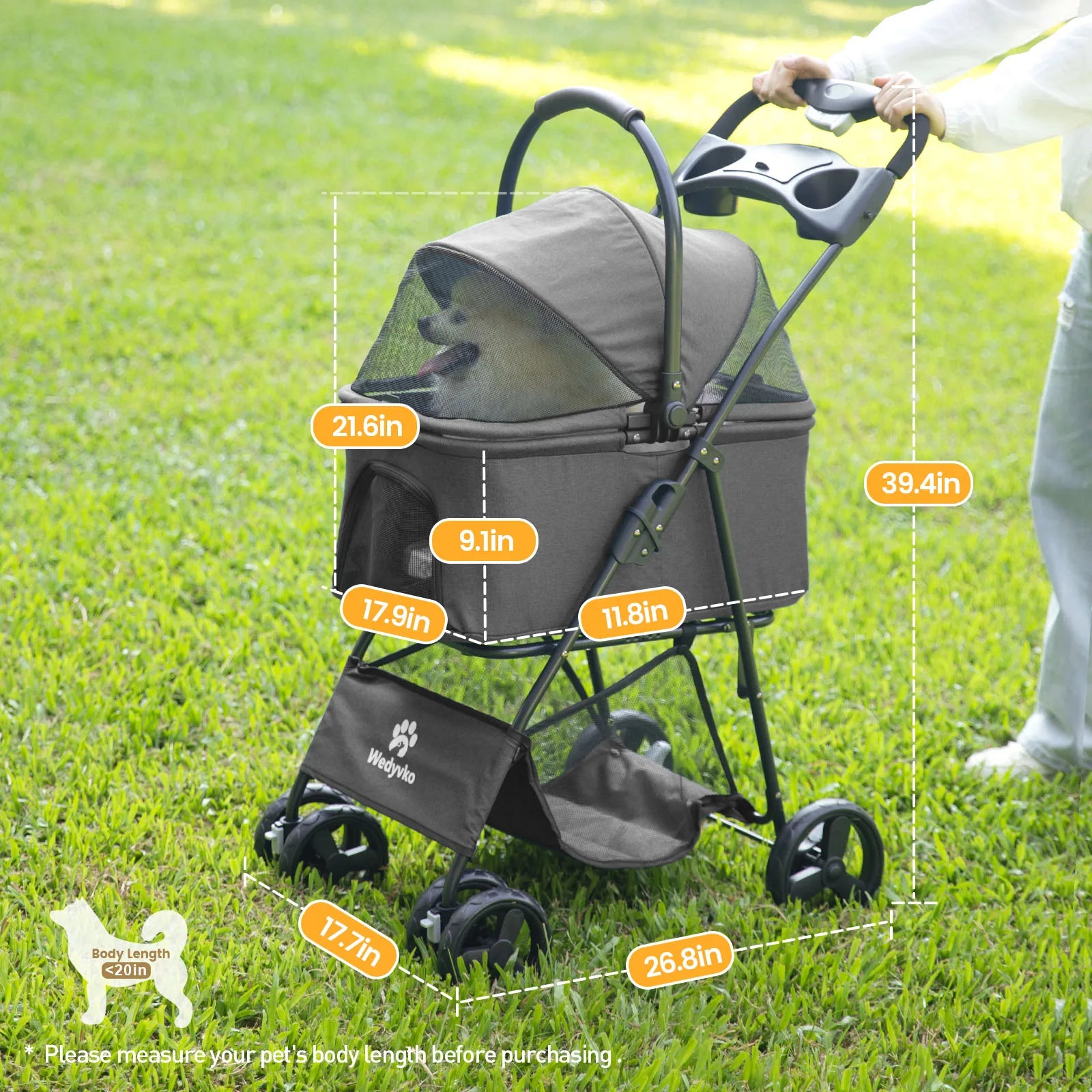 Wedyvko Luxury Detachable Pet Stroller & Rolling Carrier – Four-Wheeled Universal Dog Cart with Cup Holder and Travel Bag