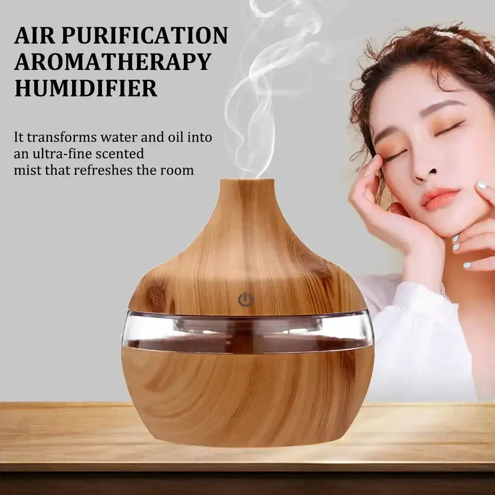 USB Cool Mist Sprayer – 300ml Portable Air Humidifier & Essential Oil Aroma Diffuser with Colorful Night Light for Home & Car