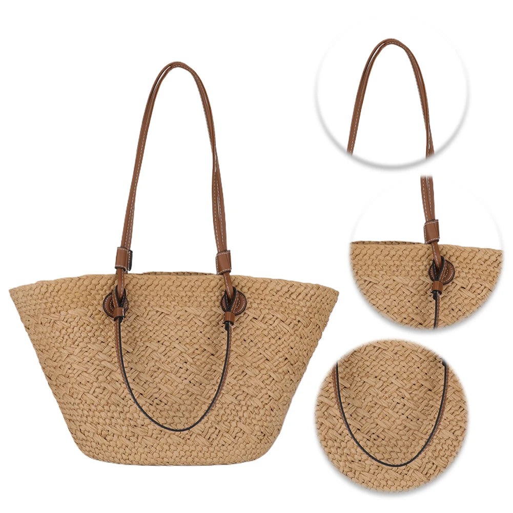 Women Woven Tote Bag – Large Capacity Wicker Beach Shoulder Bag for Summer Travel & Casual Chic