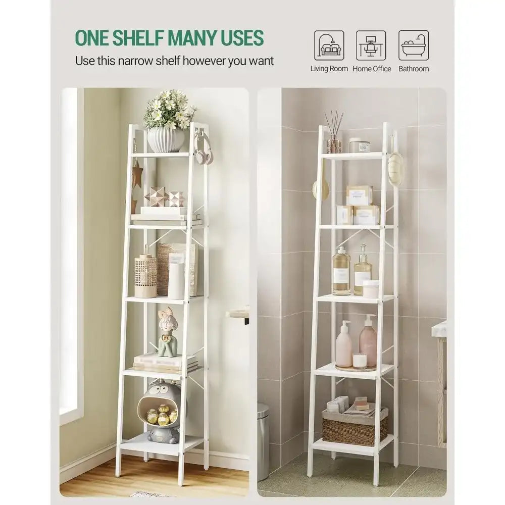 Tier Freestanding Corner Bookcase with Hooks for Home, Office & Kitchen Storage - PulinGO