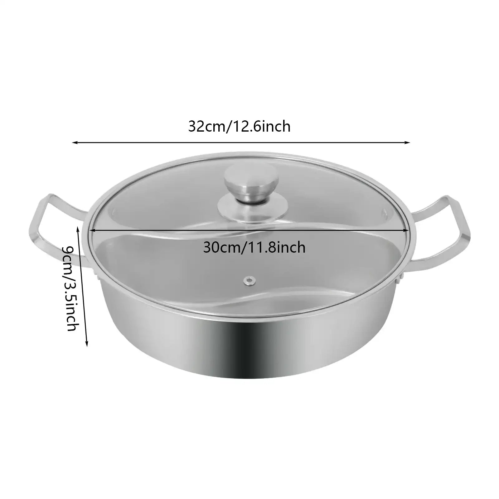 304 Stainless Steel Double-Flavor Hot Pot – Tempered Glass Lid, 5 L / 7 L Capacity