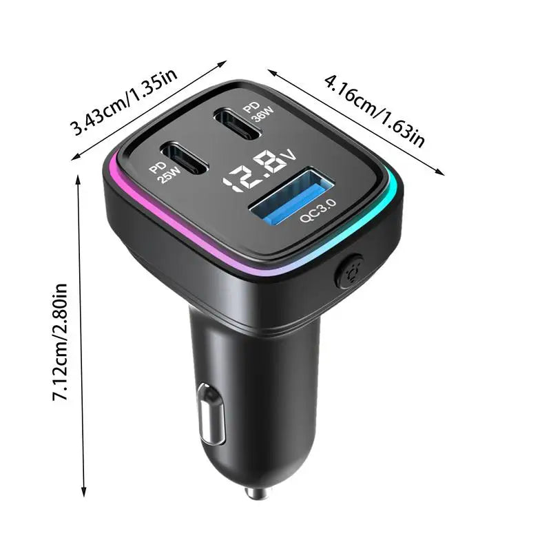 3-Port Car Phone Charger – Fast Charging USB-C & Dual USB Adapter with LED Voltage Display for Cars & SUVs