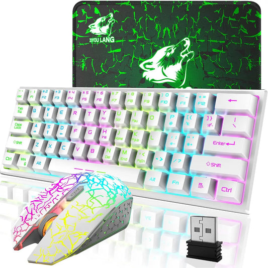 Mambasnake X Ziyou Lang T61 Wireless Gaming Keyboard and Mouse Combo – 61-Key Ergonomic Design with Rainbow LED Backlight