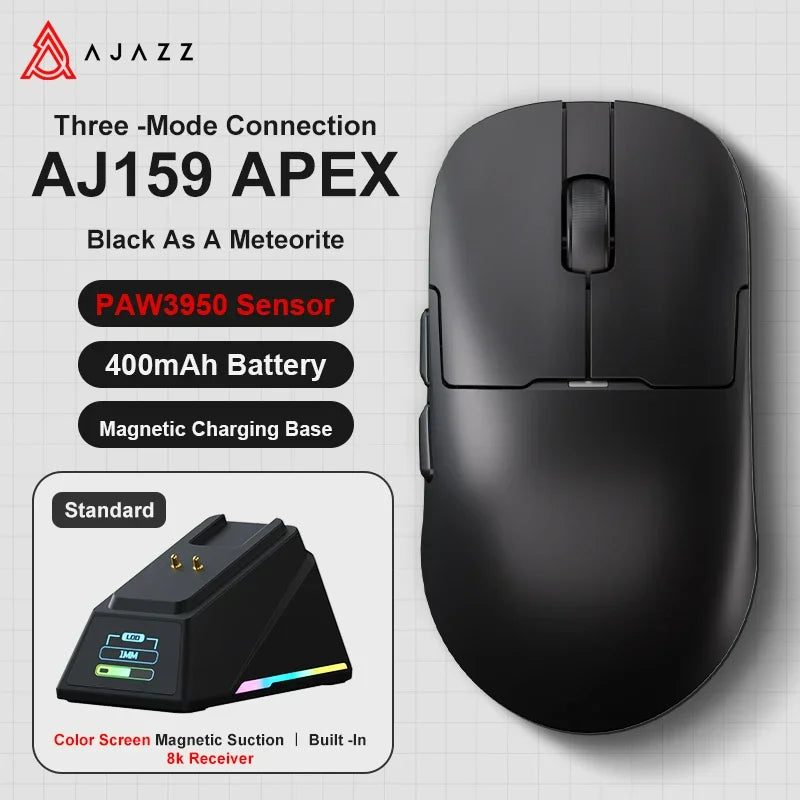 Ajazz AJ159 Apex Pro Wireless Gaming Mouse – Lightweight Gamer Mouse with RGB Magnetic Charging Base for PC & Laptop