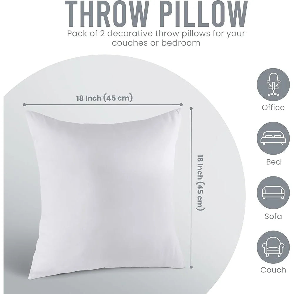 Pack of 2 Decorative Throw Pillow Inserts – Ultra-Soft Fiber Fill, 18×18″ Indoor Cushions