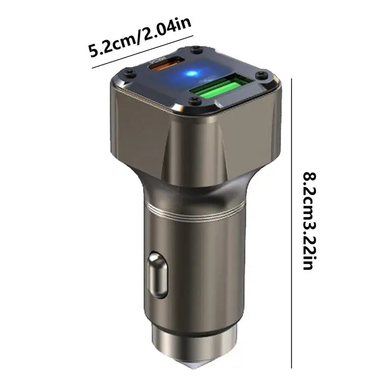 30W USB-C Car Charger – Multi-Function Fast Charging Adapter with Safety Hammer Design for Cars & SUVs