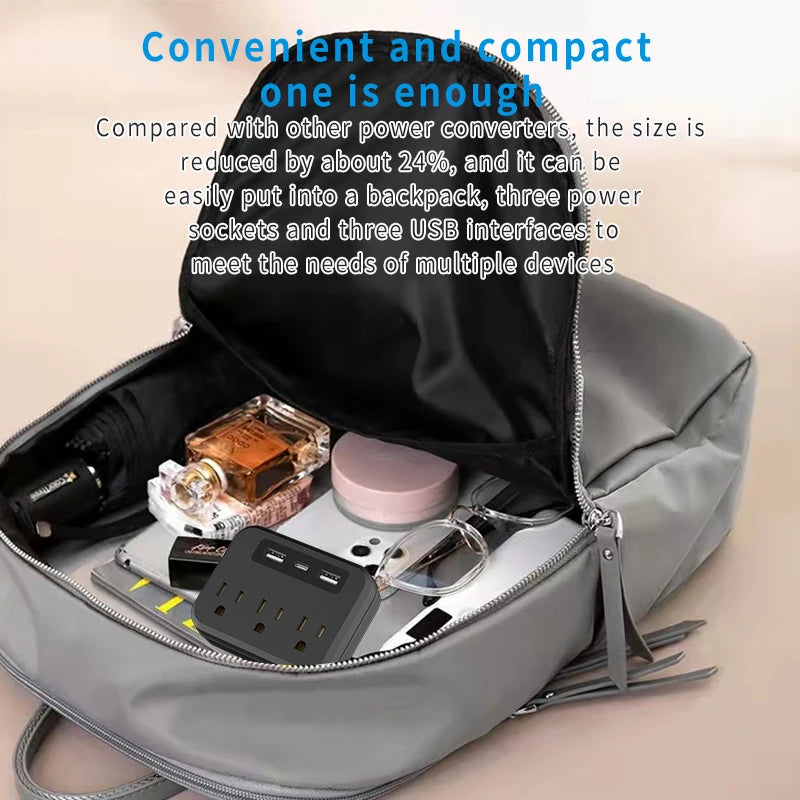 6-in-1 Functional Power Socket – 3 AC Outputs, 2 USB Ports & 1 Type-C with Power Switch Button for Home, Office & Travel Use