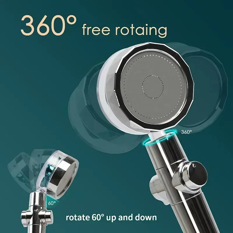 360° Rotation Water-Saving High-Pressure Shower Head – 2023 Turbo Fan Design