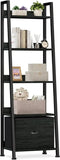 5-Tier Ladder Shelf, Ladder Bookshelf with Removable Drawer, Rustic Bookcase Storage Rack Organizer, Wood Metal Freestanding - PulinGO