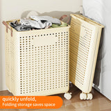 Large Foldable Plastic Laundry Basket with Wheels – Portable Clothes Hamper for Home, Balcony & Bathroom