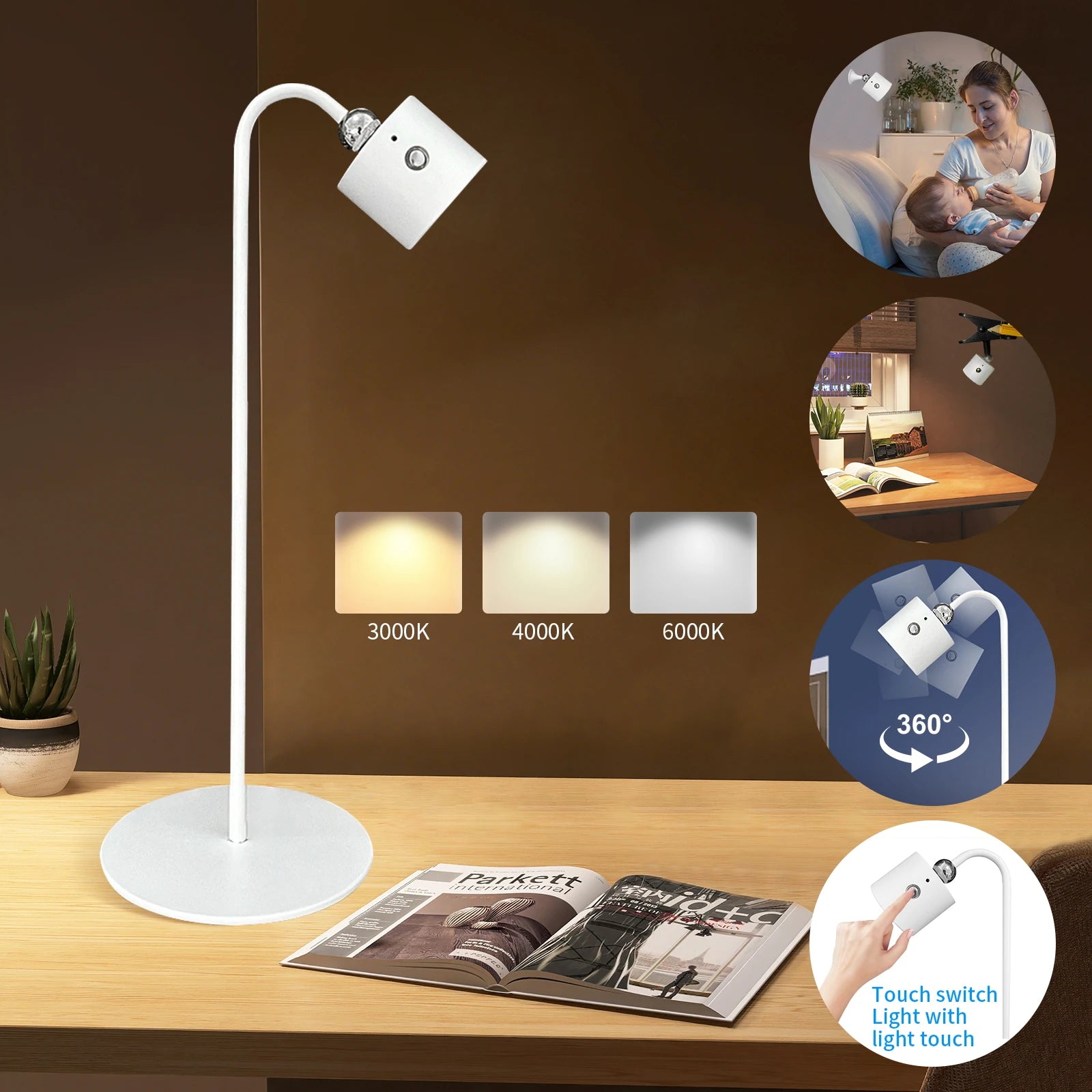 💡 3-Level Dimmable Magnetic Desk Lamp – Portable Detachable LED Light for Home & Office, Space-Saving Modern Design