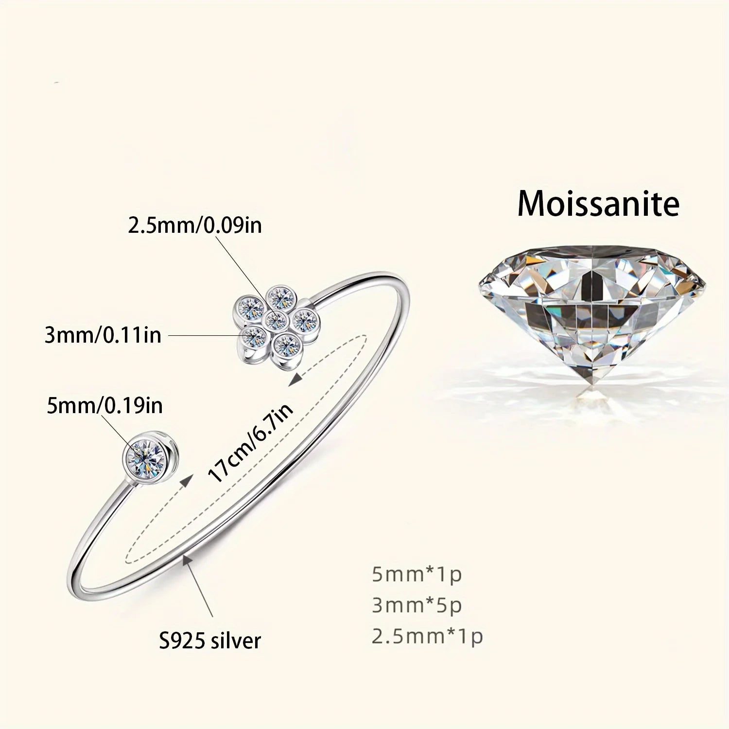 S925 Silver Bracelet with 1.1CT Moissanite – Elegant Small Flower Design for Men & Women 🌸💎