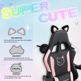 Dowinx Cute Gaming Chair with Cat Ears – Ergonomic Computer Chair with Massage Lumbar Pillow, Footrest & Headrest for Girls & Teens