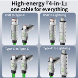 240W 4-in-1 Super Fast Charging Data Cable – USB-C to Type-C Zinc Alloy Multi-Port Cable for iPhone, Samsung & Xiaomi