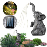 Solar Elephant Garden Ornament with LED String Lights – Outdoor Resin Elephant Sculpture for Yard, Patio & Pathway Décor