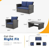 4-Piece Outdoor Patio Furniture Set – Gray Rattan Wicker Conversation Set with Cushions | Modern Patio Sofa & Chair Set for Porch & Deck