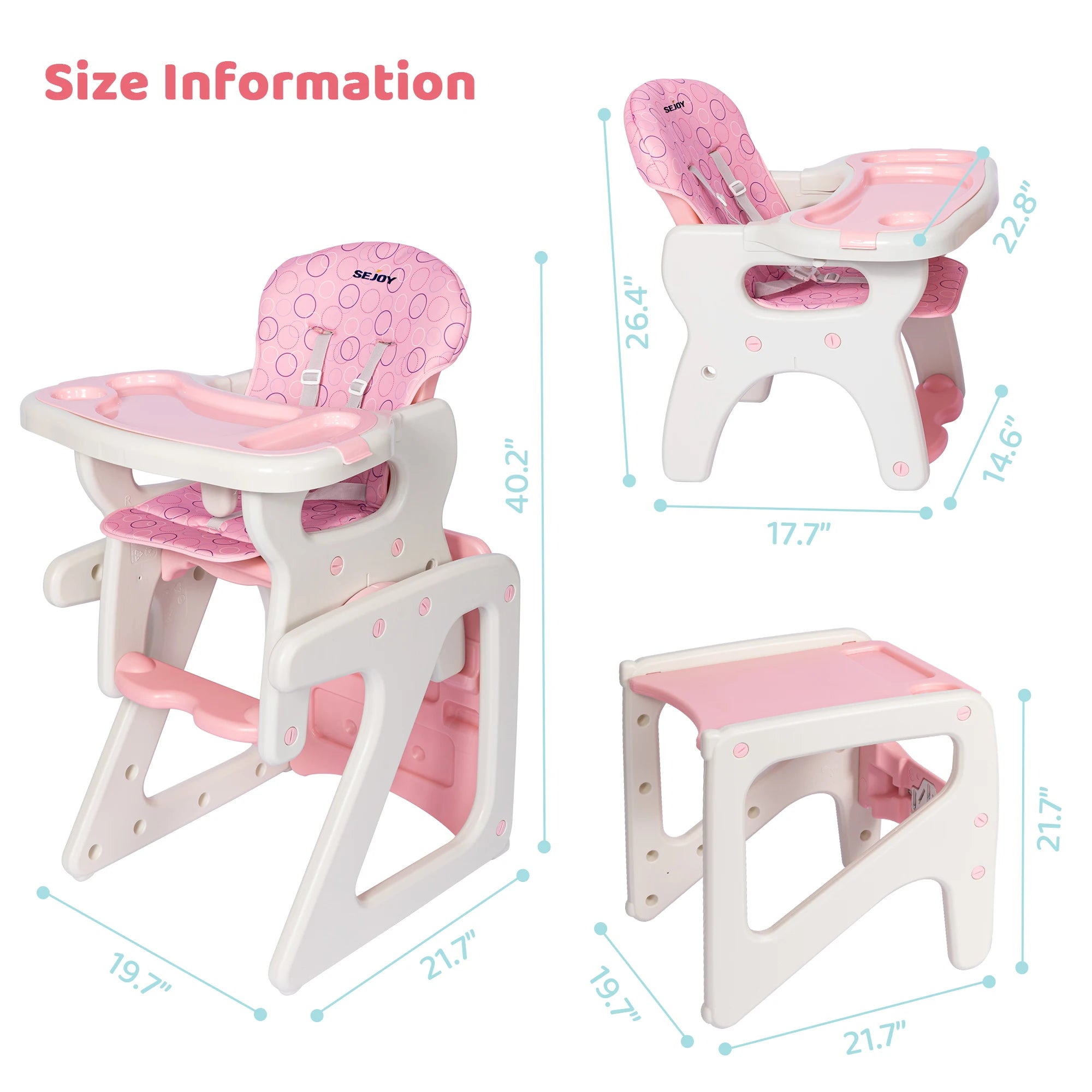 Convertible High Chair for Babies & Toddlers (Approx. 6 months-3 years)