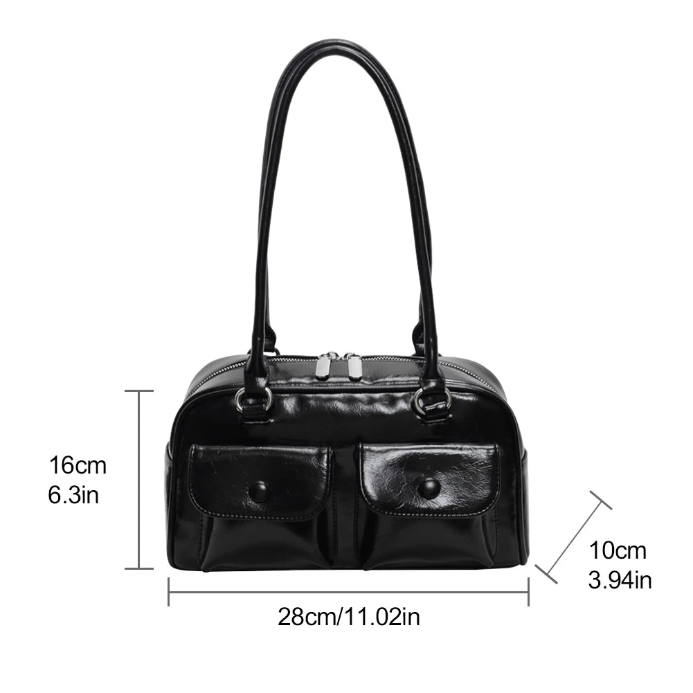Retro Y2K Under-Arm PU Leather Bag for Women – Multi-Pocket Shoulder Tote & Casual Designer Satchel