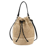 Drawstring Straw Beach Crossbody Bag for Women – Adjustable Strap Summer Shoulder Tote (Woven Raffia Style)