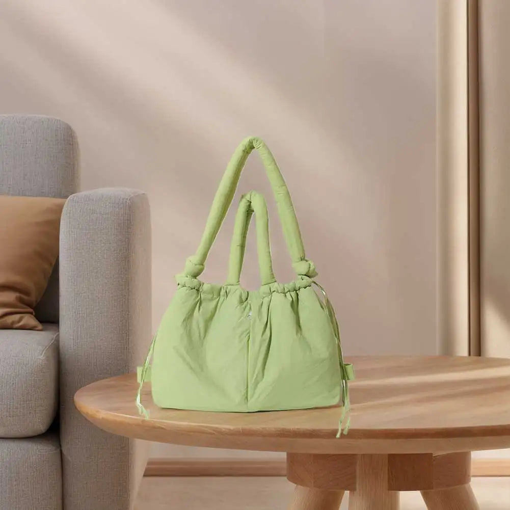 Women’s puffer tote bag – large-capacity nylon puffy handbag with adjustable crossbody strap, solid-color fashion purse for shopping & travel