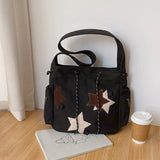 Women’s Cute Crossbody Bag 🎒 – Large Capacity Canvas Shoulder Bag with Star Applique, Y2K Street Style for Teens & Students ✨