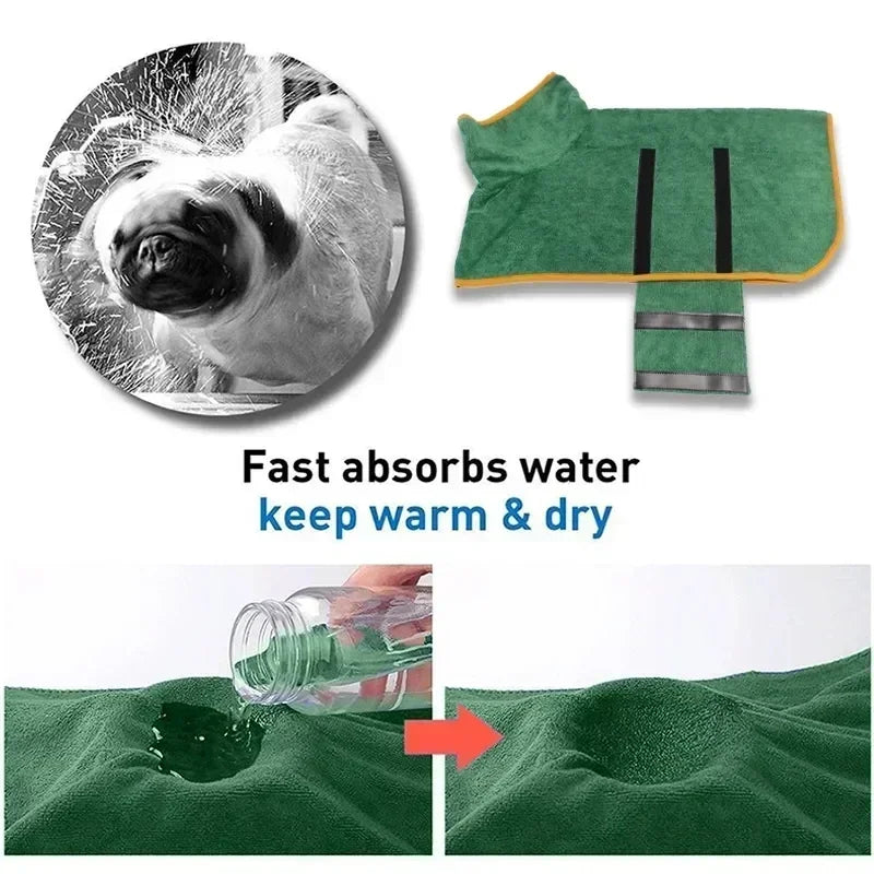 Pet Bathrobe – Fast-Drying Microfiber Dog Towel Robe | Soft Absorbent Adjustable Bath Coat for Small, Medium & Large Dogs