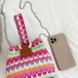 Women’s Colorful Straw Crossbody Satchel — Summer Woven Bucket Messenger Bag & Phone Clutch