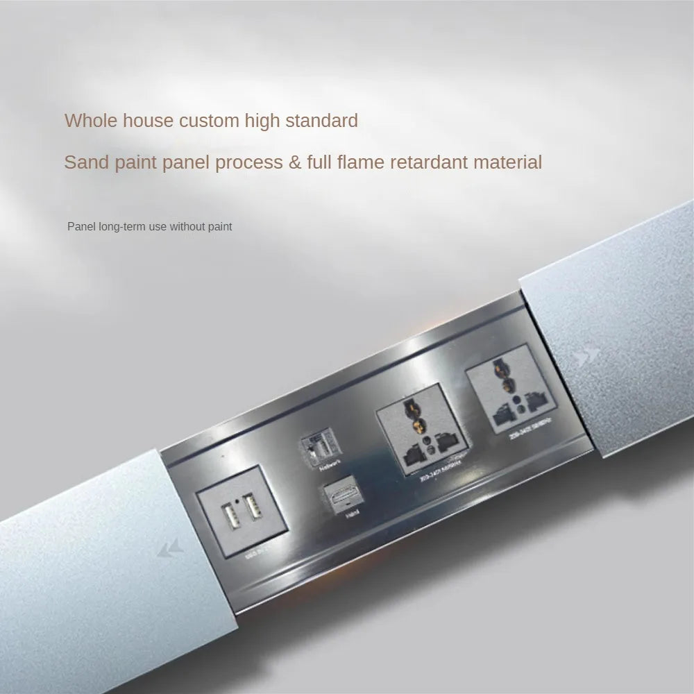 Embedded Desktop Socket – Hidden Office Desk Power Strip with Sliding Cover, 2 AC Outlets + HDMI, Network & USB Ports