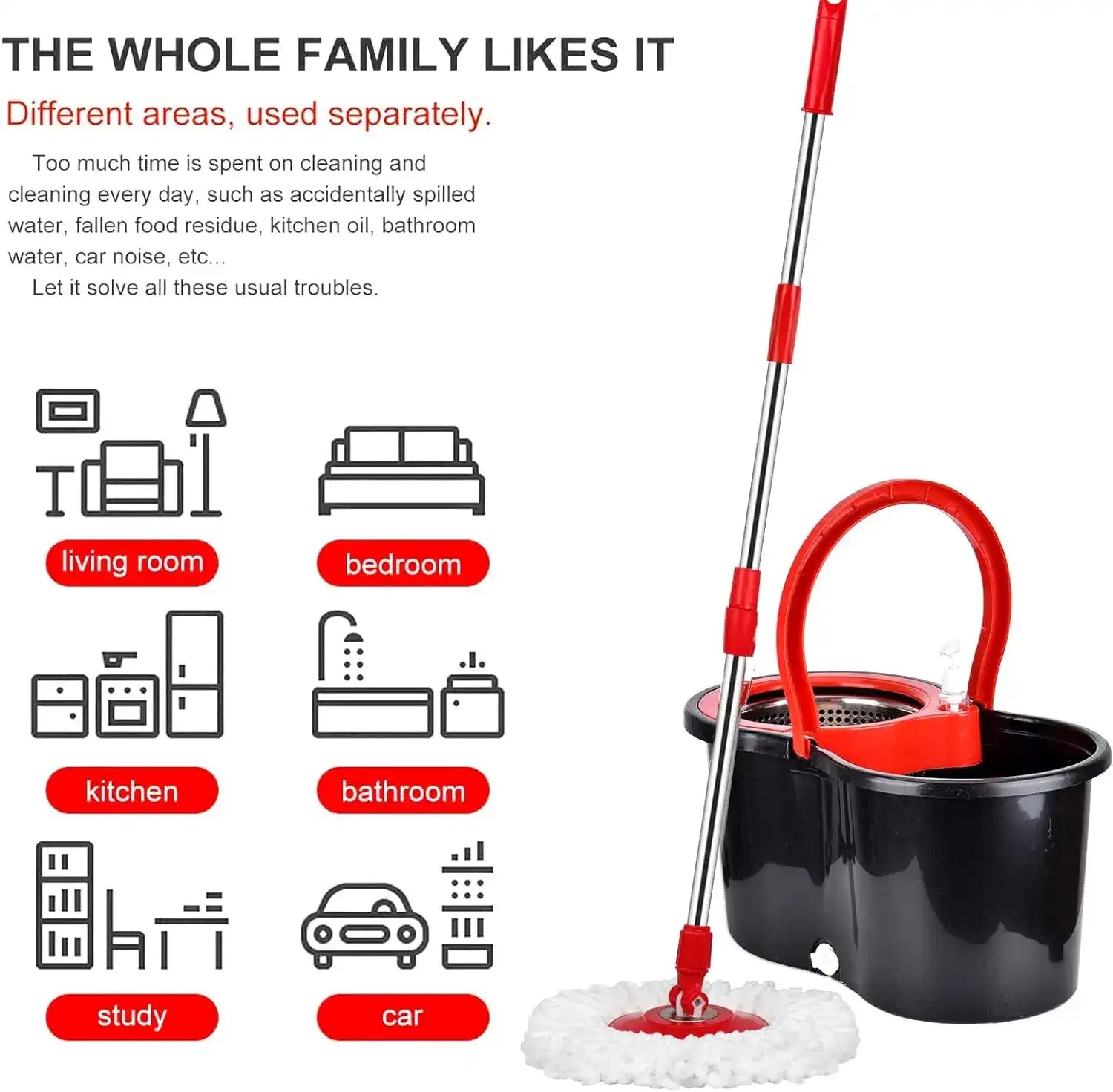 “360° Spin Mop & Bucket Set with Stainless Steel Wring System – Includes 3 Microfiber Heads