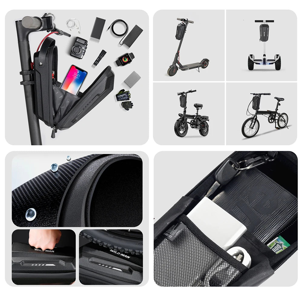 2–3L Electric Scooter & Bicycle Hard Shell Front Bag – Waterproof EVA Storage Pack for M365/Pro 2 & Universal Models