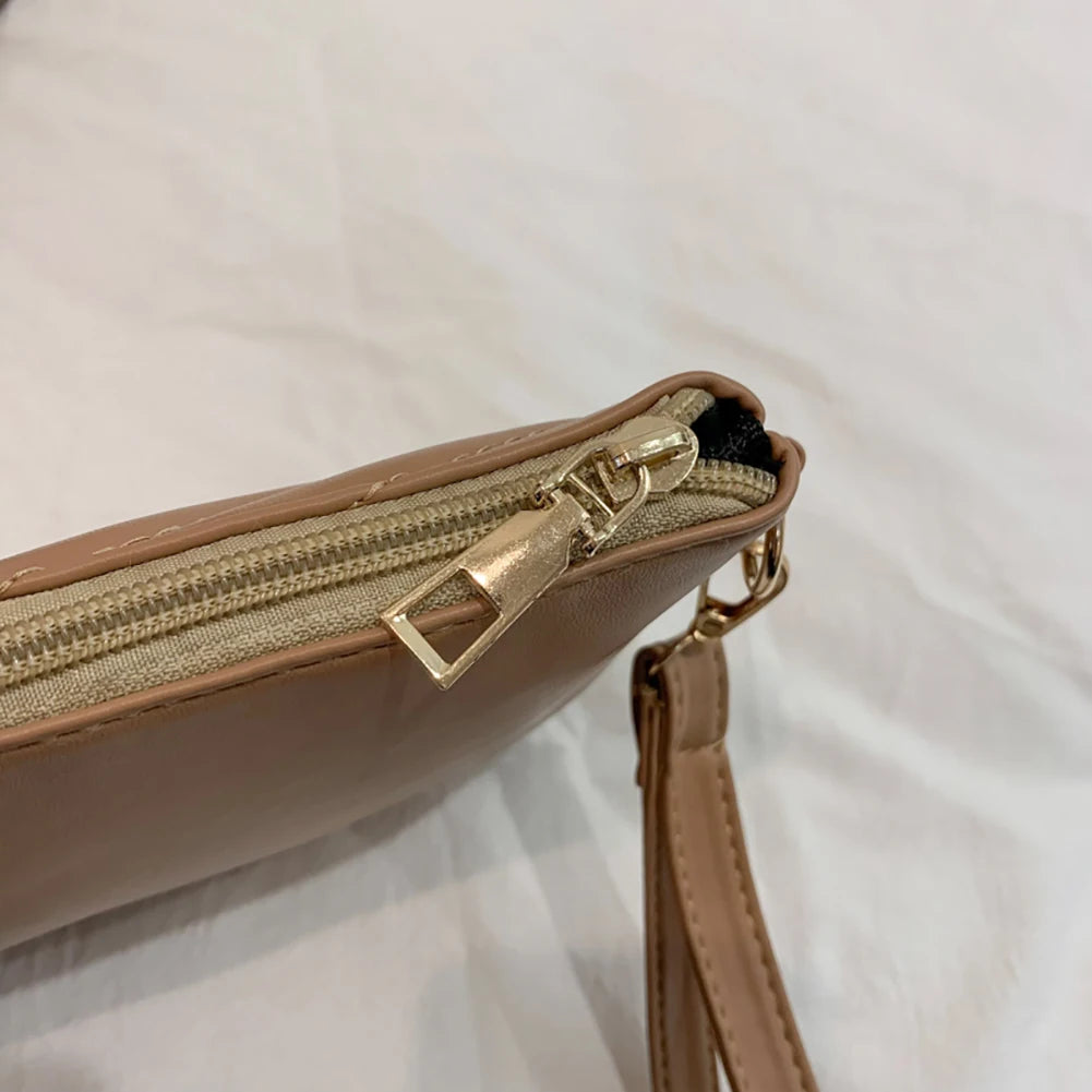 Women’s PU Leather Solid-Color Clutch & Satchel Bag – Business Zipper Handbag