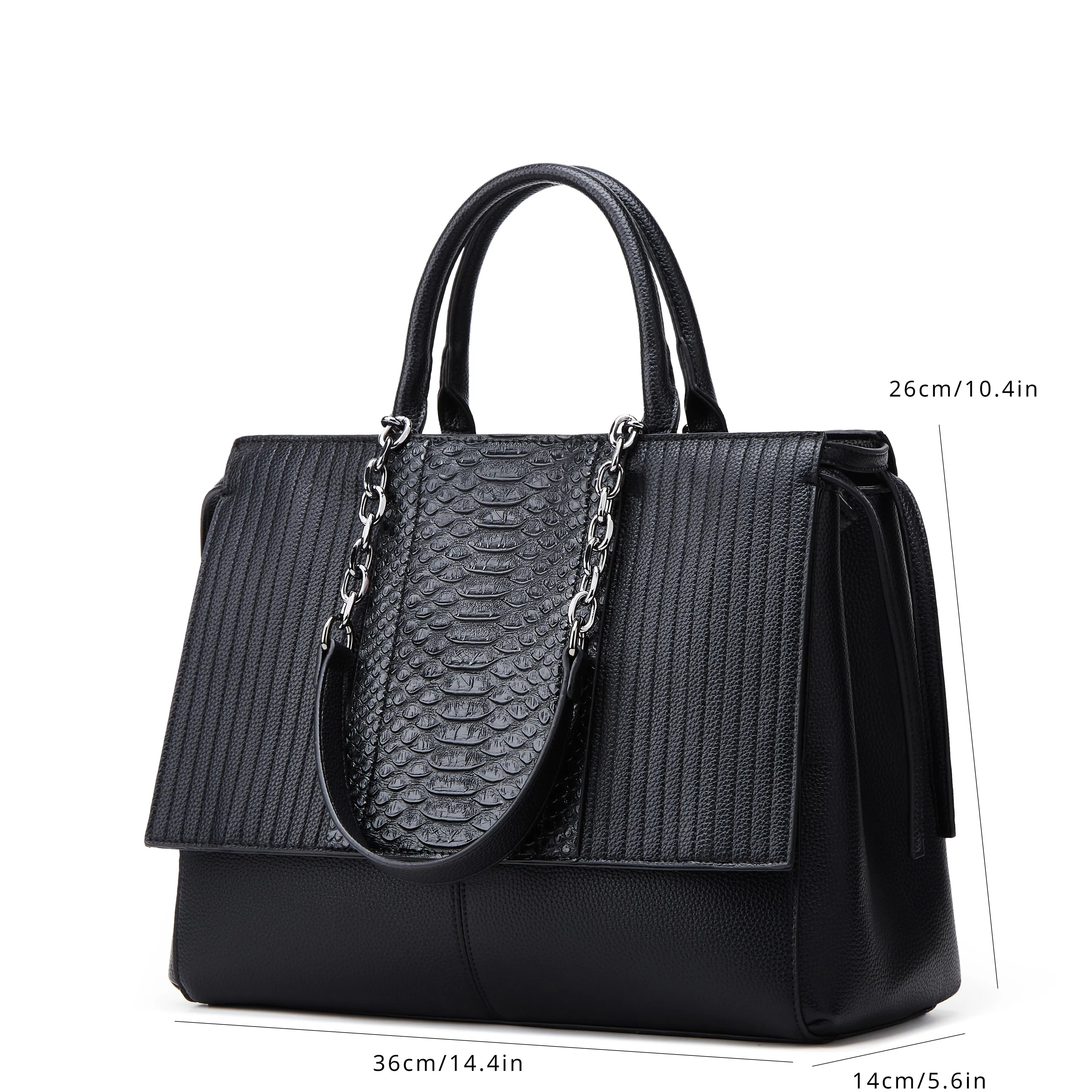 Women’s Crocodile-Pattern Faux Leather Shoulder Bag – Large Capacity Commuter Tote