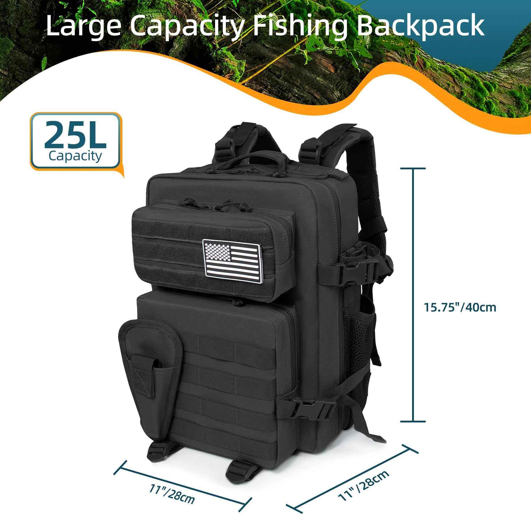 25L Tactical Fishing & Hunting Backpack – Waterproof Outdoor Travel Daypack 🎒