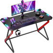 40″ Gaming Desk with LED Lights – Z-Shaped Gamer Workstation Table with Carbon Fiber Surface for PC & Accessories