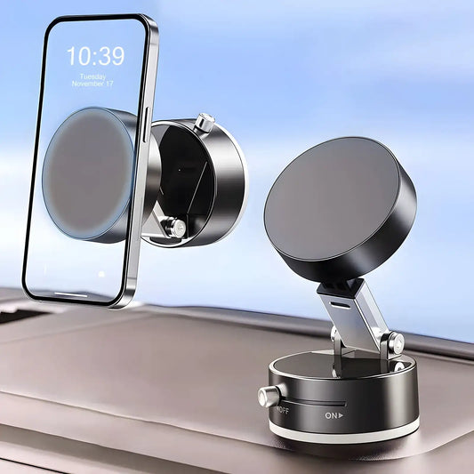 Vacuum Magnetic Suction Cup Car Phone Holder – Foldable & Portable Mount for iPhone 16/15/14/13/12