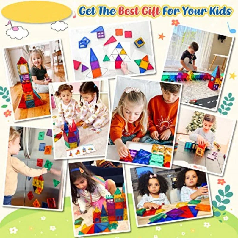 60PCS Magnetic Building Tiles Set – STEM Educational Construction Blocks, Sensory Learning Toys for Kids Ages 3+, Boys & Girls