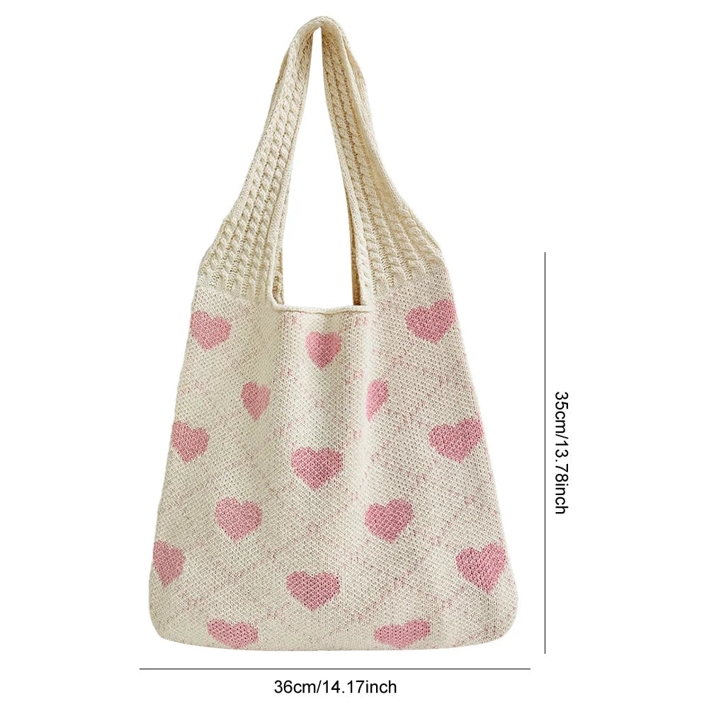 Heart-Pattern Large Capacity Tote Bag – Solid-Colour Shoulder Bag for Women