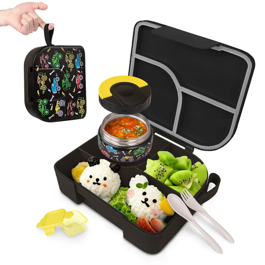Toddler Leak-Proof Bento Lunch Box & Insulated Hot Food Jar with Lunch Bag – Kids School & Travel Meal Set