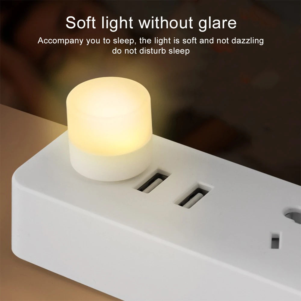 USB Mini LED Night Light – Small Round Plug Lamp for Power Bank & Laptop, Portable Reading Light with Eye Protection