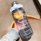 2 L Sports Straw Water Bottle – Large Capacity Jug with Time-Marker & Stickers, Portable for Fitness & Travel