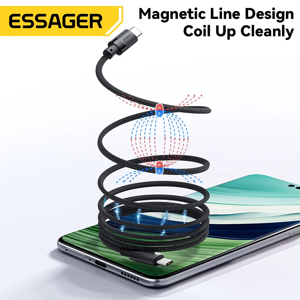 Essager USB-C to USB-C Magnetic Fast Charger Cable – 100W/65W Type-C Data & Charging Wire for iPhone 15, Samsung & Laptops