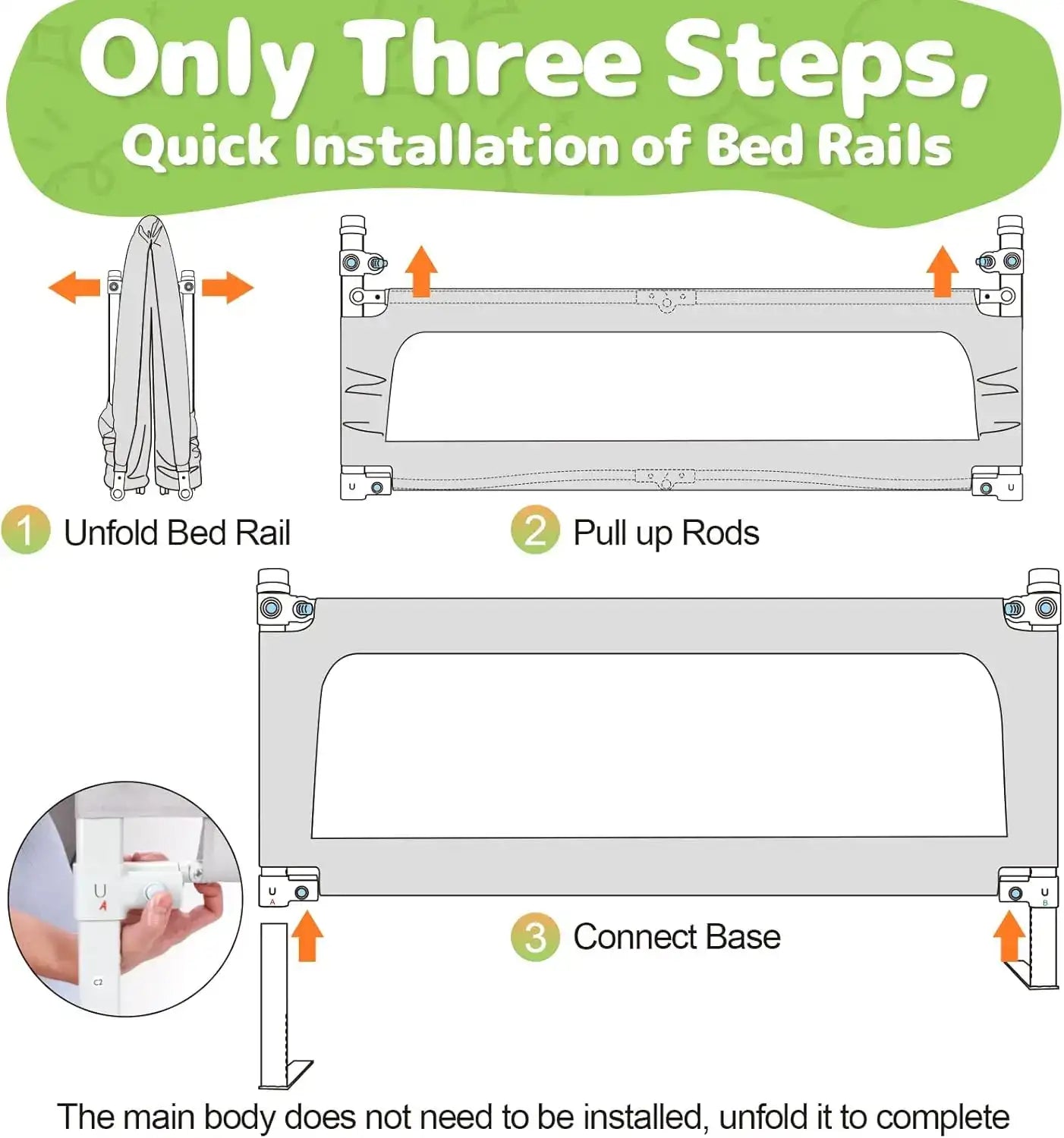OMZER Bed Guard Rail for Toddlers – Foldable Baby Bed Rail Guard with Child-Lock & Height Adjustable Safety Rails